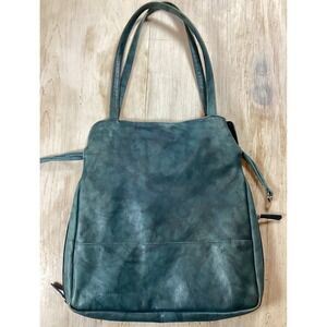 ILI New York Leather Tote Bag Teal Blue Shoulder Bag Everyday Carryall Zipper